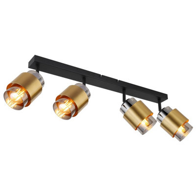 Luminosa Lighting Luminosa Milley Ceiling Spotlight Bar Matt Black Smoke Glass Shade 4X E27 from B&Q