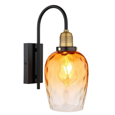 Luminosa Lighting Luminosa Salvy Dome Wall Lamp Matt Black Amber Glass Shade 1X E27 from B&Q