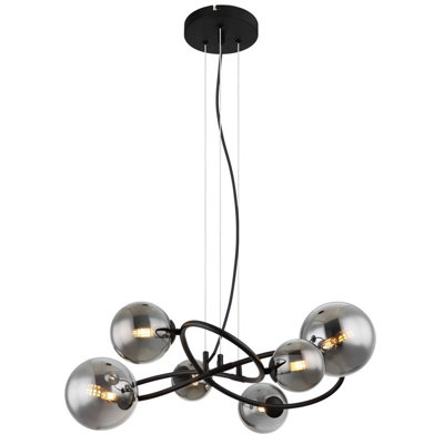 Luminosa Lighting Luminosa Riha Globe Pendant Ceiling Light Matt Black Smoke Glass Shade 6X G9 3000K from B&Q