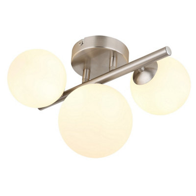 B&Q -  Luminosa Riha Globe Ceiling Light Nickel Matt Opal Glass Shade 3X G9 3000K