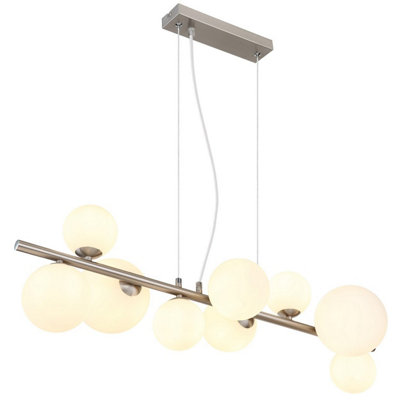 Luminosa Lighting Luminosa Riha Globe Pendant Ceiling Light Nickel Matt Opal Glass Shade 9X G9 3000K from B&Q