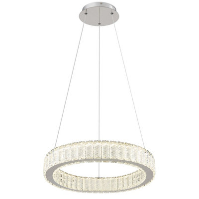Luminosa Lighting Luminosa Mucky 50Cm Pendant Ceiling Light Chrome K5 Crystals Led Dimmable 2700-6000K Remote Control from B&Q