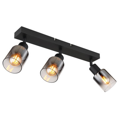 Luminosa Lighting Luminosa Hubertus Ceiling Spotlight Bar Matt Black Smoke Glass Shade 3X E14 from B&Q