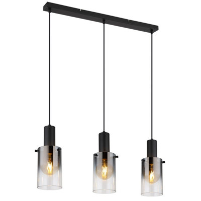 Luminosa Lighting Luminosa Florentina Bar Pendant Ceiling Light Matt Black Smoke Glass Shade 3X E27 from B&Q