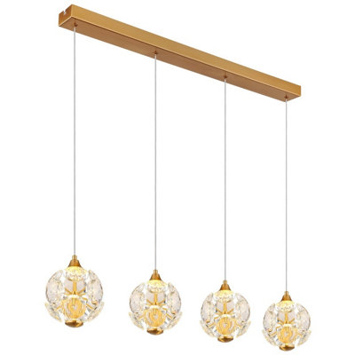 B&Q -  Luminosa Virina Bar Pendant Ceiling Light Gold Colors K9 Crystals 4X Led 3000K