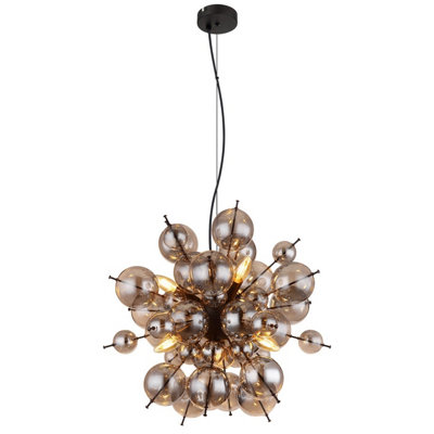 Luminosa Lighting Luminosa Udo Globe Pendant Ceiling Light Matt Black Balls Smoke Glass Shade 6X E14 from B&Q