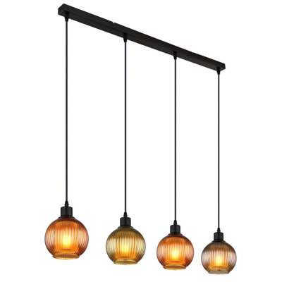 Luminosa Lighting Luminosa Zumba Bar Pendant Ceiling Light Matt Black Balls Glass Shade 4X E27 from B&Q