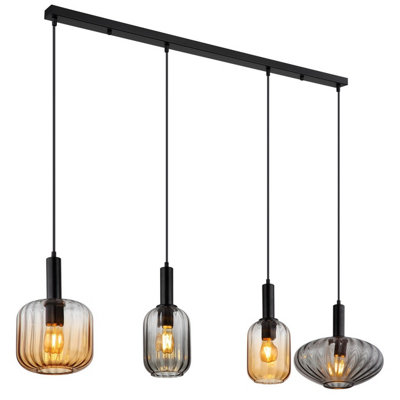 Luminosa Lighting Luminosa Valletta Bar Pendant Ceiling Light Matt Black Glass Shade 4X E27 from B&Q