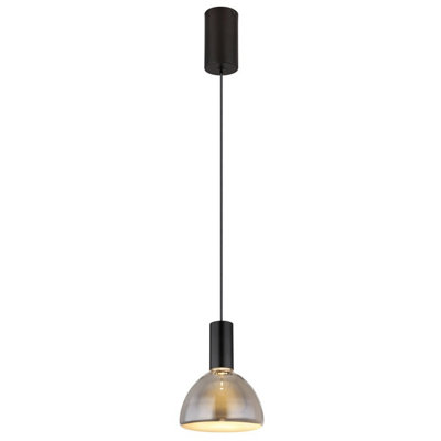 Luminosa Lighting Luminosa Labora Dome Pendant Ceiling Light Matt Black Smoke Glass Shade Led 3000K from B&Q