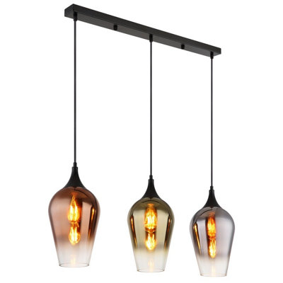 B&Q -  Luminosa Lavus Bar Pendant Ceiling Light Matt Black Copper Glass Shade 3X E27