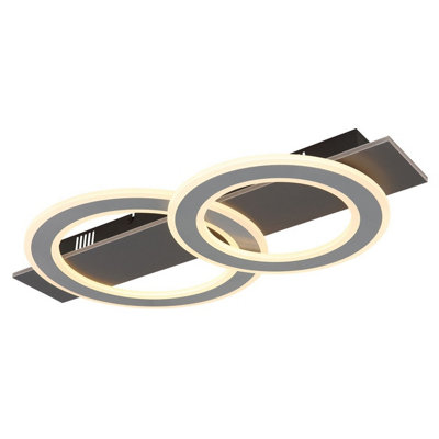Luminosa Lighting Luminosa Jayden 2 Ring Integrated Led Semi Flush Ceiling Light Anthracite Brushed 2X Led 3000K from B&Q