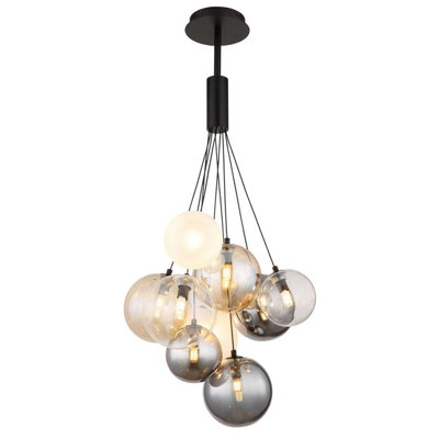 Luminosa Lighting Luminosa Ballgi Globe Pendant Ceiling Light Matt Black Balls Glass Shade 9X G9 from B&Q