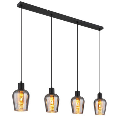 Luminosa Lighting Luminosa Ryan Bar Pendant Ceiling Light Matt Black Smoke Glass Shade 4X E27 from B&Q