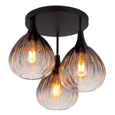Luminosa Lighting Luminosa Olsen Shade Cluster Ceiling Light Matt Black Smoke Glass Shade 3X E27 from B&Q