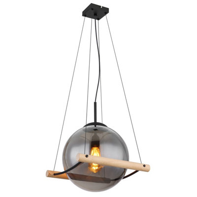 Luminosa Lighting Luminosa Leona Globe Pendant Ceiling Light Matt Black Smoke Glass Shade 1X E27 from B&Q