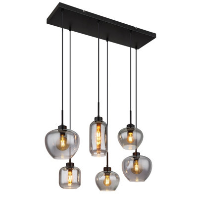 Luminosa Lighting Luminosa Matt Cluster Pendant Ceiling Light Matt Black Smoke Glass Shade 6X E27 from B&Q