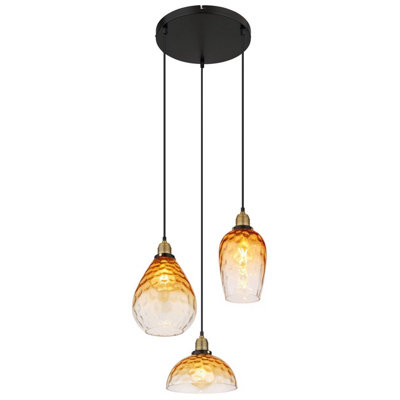 Luminosa Lighting Luminosa Salvy Cluster Pendant Ceiling Light Matt Black Amber Glass Shade 3X E27 from B&Q