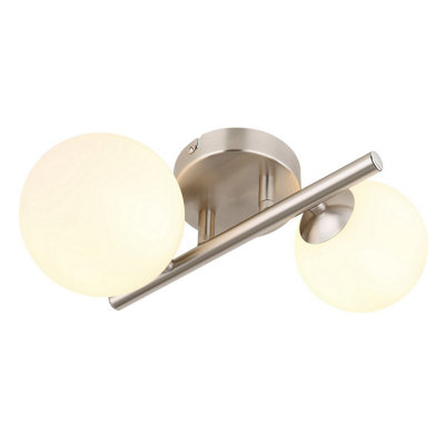 Luminosa Lighting Luminosa Riha Globe Wall Lights Nickel Matt Opal Glass Shade 2X G9 3000K from B&Q