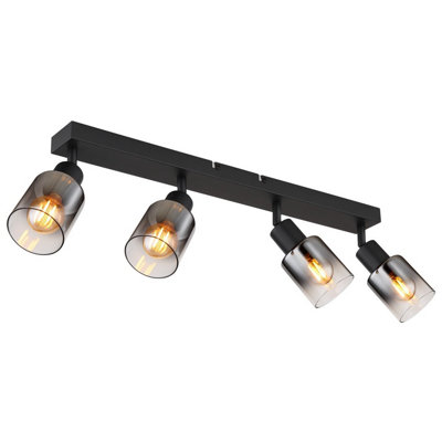 Luminosa Lighting Luminosa Hubertus Ceiling Spotlight Bar Matt Black Smoke Glass Shade 4X E14 from B&Q