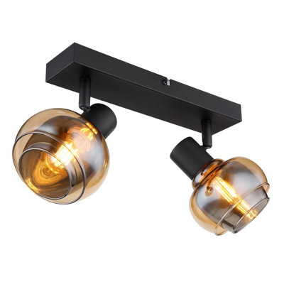 Luminosa Lighting Luminosa Tokki Twin Ceiling Spotlight Matt Black Amber Glass Shade 2X E14 from B&Q