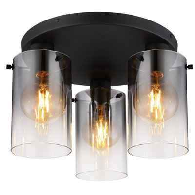 Luminosa Lighting Luminosa Florentina Shade Cluster Ceiling Light Matt Black Smoke Glass Shade 3X E27 from B&Q