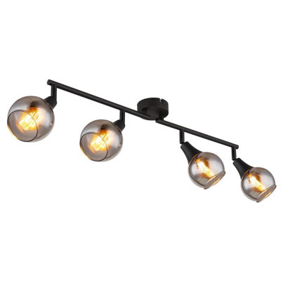 Luminosa Lighting Luminosa Glyptar Ceiling Spotlight Bar Matt Black Smoke Glass Shade 4X E14 from B&Q