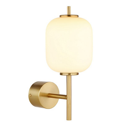 Luminosa Lighting Luminosa Ewald Wall Lamp Brass-Coloured Opal Glass Shade Led 3000K from B&Q