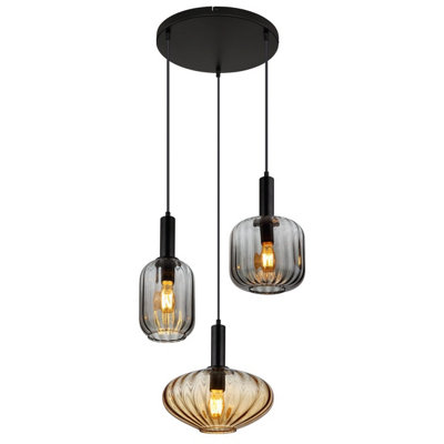Luminosa Lighting Luminosa Valletta Cluster Pendant Ceiling Light Matt Black Glass Shade 3X E27 from B&Q