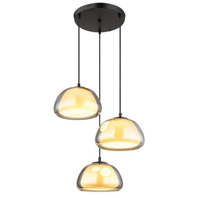 Luminosa Lighting Luminosa Jella Cluster Pendant Ceiling Light Matt Black Smoke Glass Shade 3X E14 from B&Q