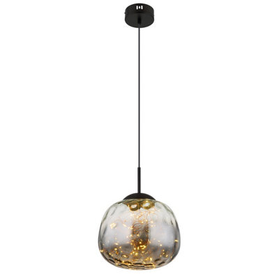 Luminosa Lighting Luminosa Firefly Globe Pendant Ceiling Light Matt Black Smoke Glass Shade Led 3000K from B&Q
