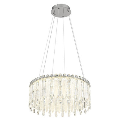 B&Q -  Luminosa Klunka 59.5Cm Pendant Ceiling Light Chrome K5 Crystals Led Dimmable 2700-6000K Remote Control