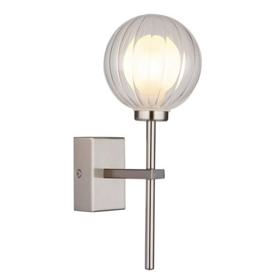 Luminosa Lighting Luminosa Ander Globe Wall Lights Nickel Matt Ip44 Ball Clear Glass Shade 1X G9 from B&Q