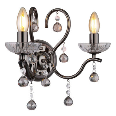 Luminosa Lighting Luminosa Camila Candle Wall Lamp Gunmetal Crystals Clear Glass Shade 2X E14 from B&Q
