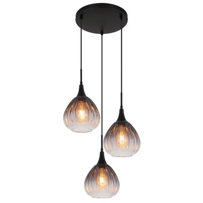 B&Q -  Luminosa Olsen Cluster Pendant Ceiling Light Matt Black Smoke Glass Shade 3X E27