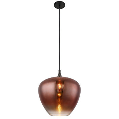 Luminosa Lighting Luminosa Maxy 40Cm Dome Pendant Ceiling Light Matt Black Copper Glass Shade 1X E27 from B&Q