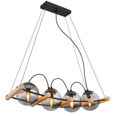 Luminosa Lighting Luminosa Leona Bar Pendant Ceiling Light Matt Black Smoke Glass Shade 4X E27 from B&Q
