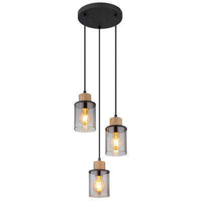 Luminosa Lighting Luminosa Reid Cluster Pendant Ceiling Light Matt Black Smoke Glass Shade 3X E27 from B&Q