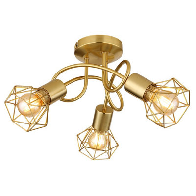 Luminosa Lighting Luminosa Xara I Multi Arm Semi Flush Ceiling Lamp Gold Colors 3X E14 from B&Q