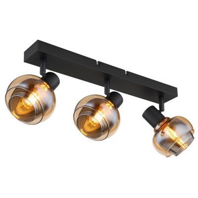 Luminosa Lighting Luminosa Tokki Ceiling Spotlight Bar Matt Black Amber Glass Shade 3X E14 from B&Q