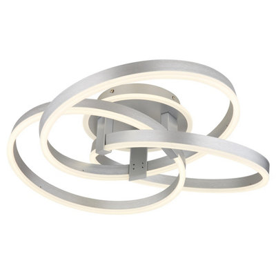 Luminosa Lighting Luminosa Herwig Integrated Led Semi Flush Ceiling Light Aluminium Brushed Led Dimmable 2700-6000K Remote Control from B&Q