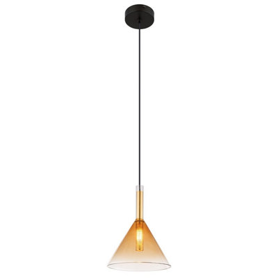 Luminosa Lighting Luminosa Lopusa Dome Slim Pendant Ceiling Light Matt Black Amber Glass Shade 1X G9 from B&Q