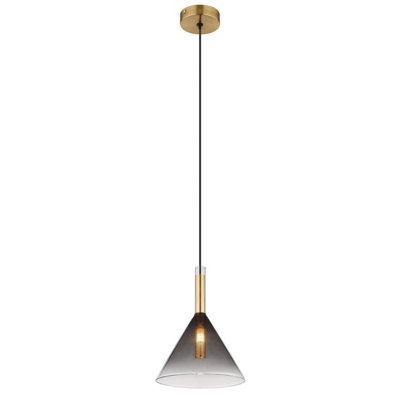 Luminosa Lighting Light Luminosa Ing Luminosa Elisabeth Dome Slim Pendant Ceiling Brass-Coloured Smoke Glass Shade 1X G9 Size 10