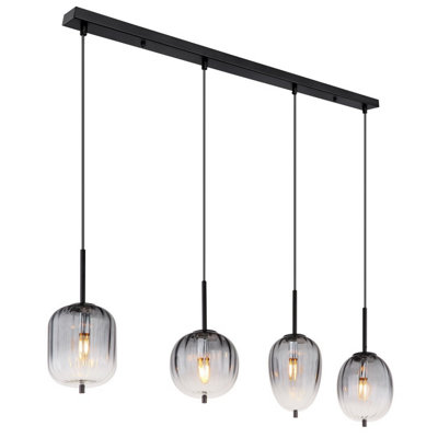 Luminosa Lighting Luminosa Attila Bar Pendant Ceiling Light Matt Black Smoke Glass Shade 4X E14 from B&Q
