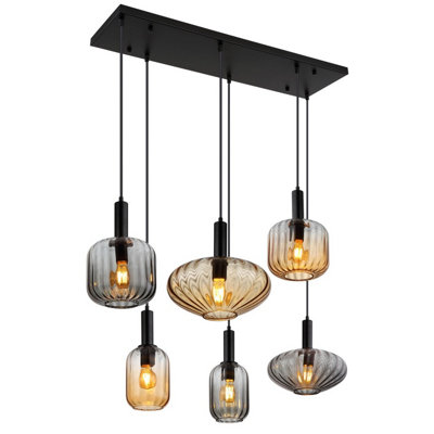 Luminosa Lighting Luminosa Valletta Cluster Pendant Ceiling Light Matt Black Glass Shade 6X E27 from B&Q