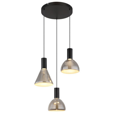 Luminosa Lighting Luminosa Labora Cluster Pendant Ceiling Light Matt Black Smoke Glass Shade 3X Led 3000K from B&Q