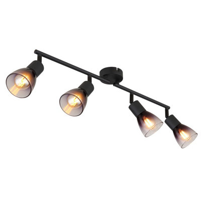 Luminosa Lighting Luminosa Satella Ceiling Spotlight Bar Matt Black Smoke Glass Shade 4X E14 from B&Q