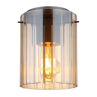Luminosa Lighting Luminosa Tulivar Cylindrical Ceiling Light Grey Dark Amber Glass Shade 1X E27 from B&Q