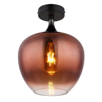 Luminosa Lighting Luminosa Maxy Globe Ceiling Light Matt Black Copper Glass Shade 1X E27 from B&Q