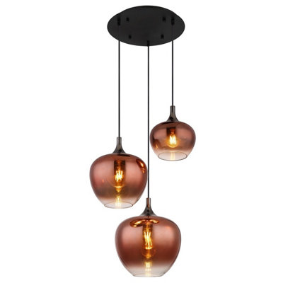 Luminosa Lighting Luminosa Maxy Cluster Pendant Ceiling Light Matt Black Copper Glass Shade 3X E27 from B&Q