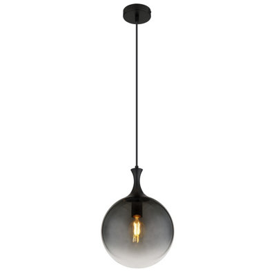 B&Q -  Luminosa Dalton Globe Pendant Ceiling Light Matt Black Balls Smoke Glass Shade 1X E27